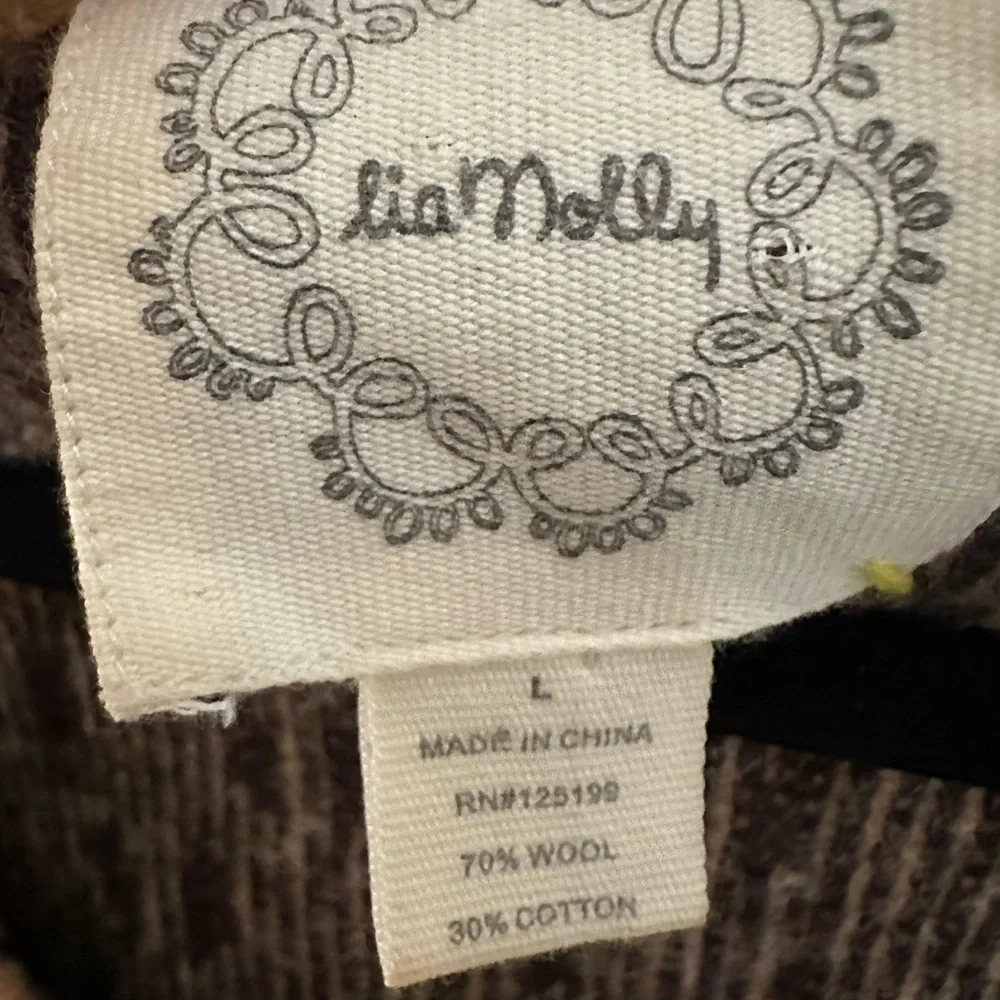 ANTHROPOLOGY L LIA MOLLY mixed print double button boho wool-cotton sweater - Picture 7 of 15